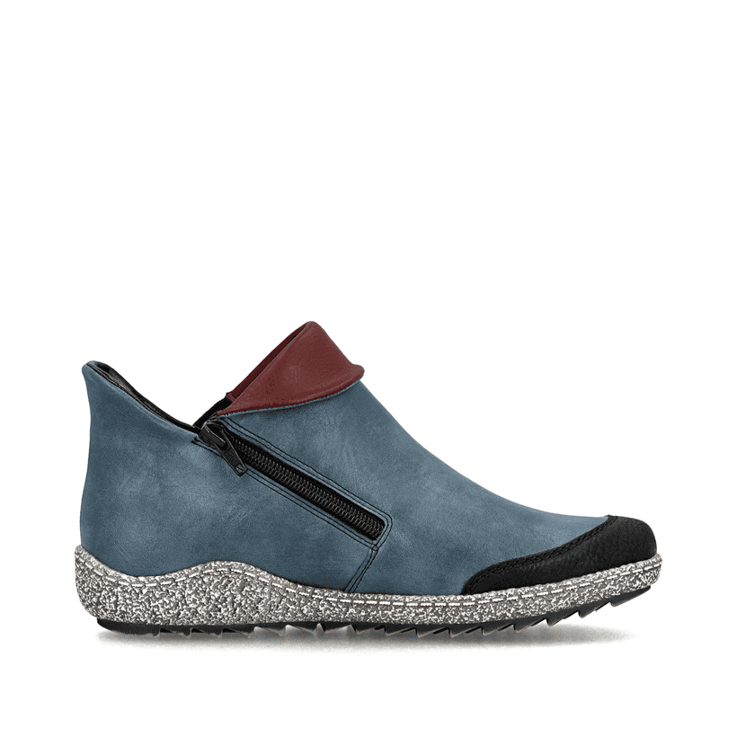 Ozeanblaue Rieker Damen Slipper Z7582-00 mit einer Profilsohle. Schuh Innenseite