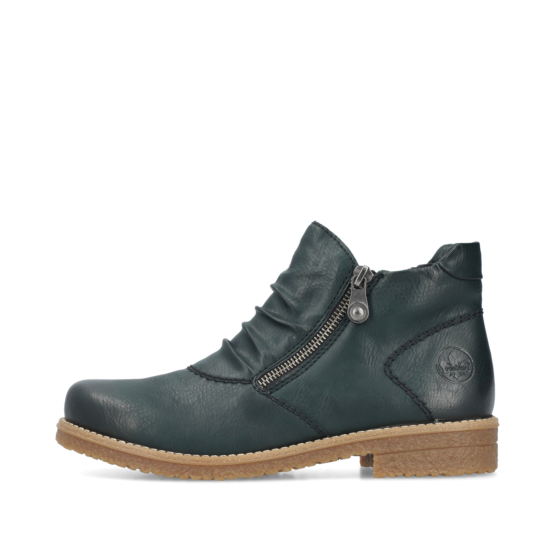 Rieker 73553 Bottines Femme Vertes – Confort Souple, Fermeture Éclair, Semelle Antidérapante, Look Ruché Tendance