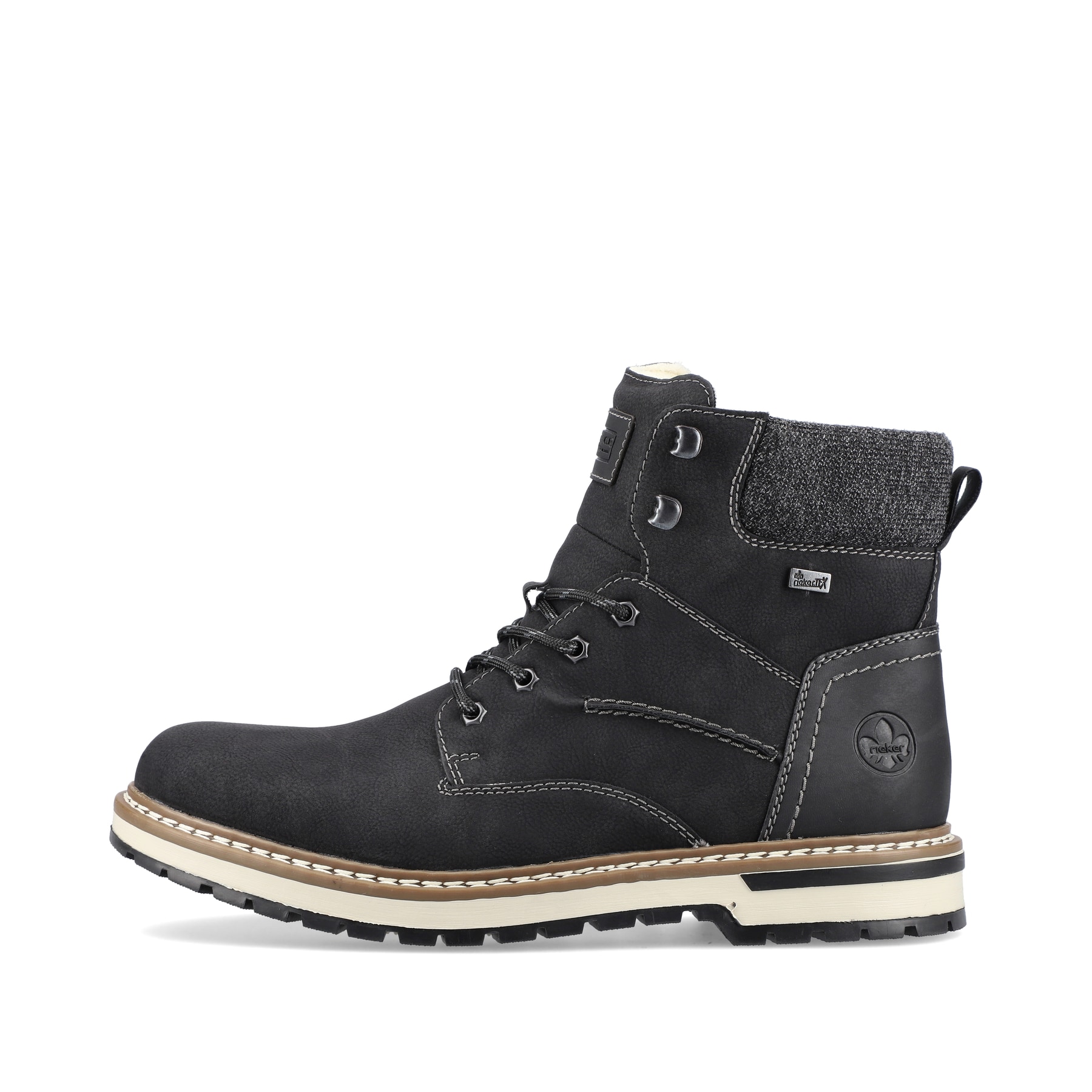 Schwarze Rieker Herren Schnürstiefel F3832-00 mit wasserabweisender TEX-Membran. Schuh Außenseite.