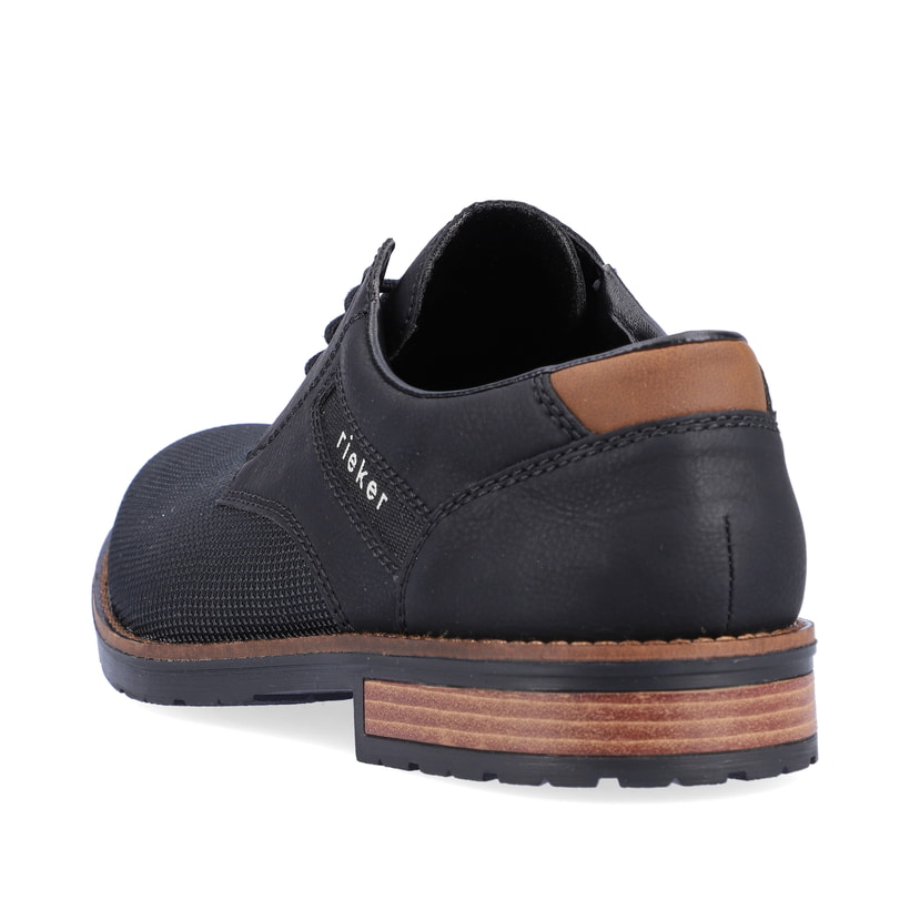 Schwarze Rieker Herren Schnürschuhe 14614-00 mit der Komfortweite G. Schuh von hinten.
