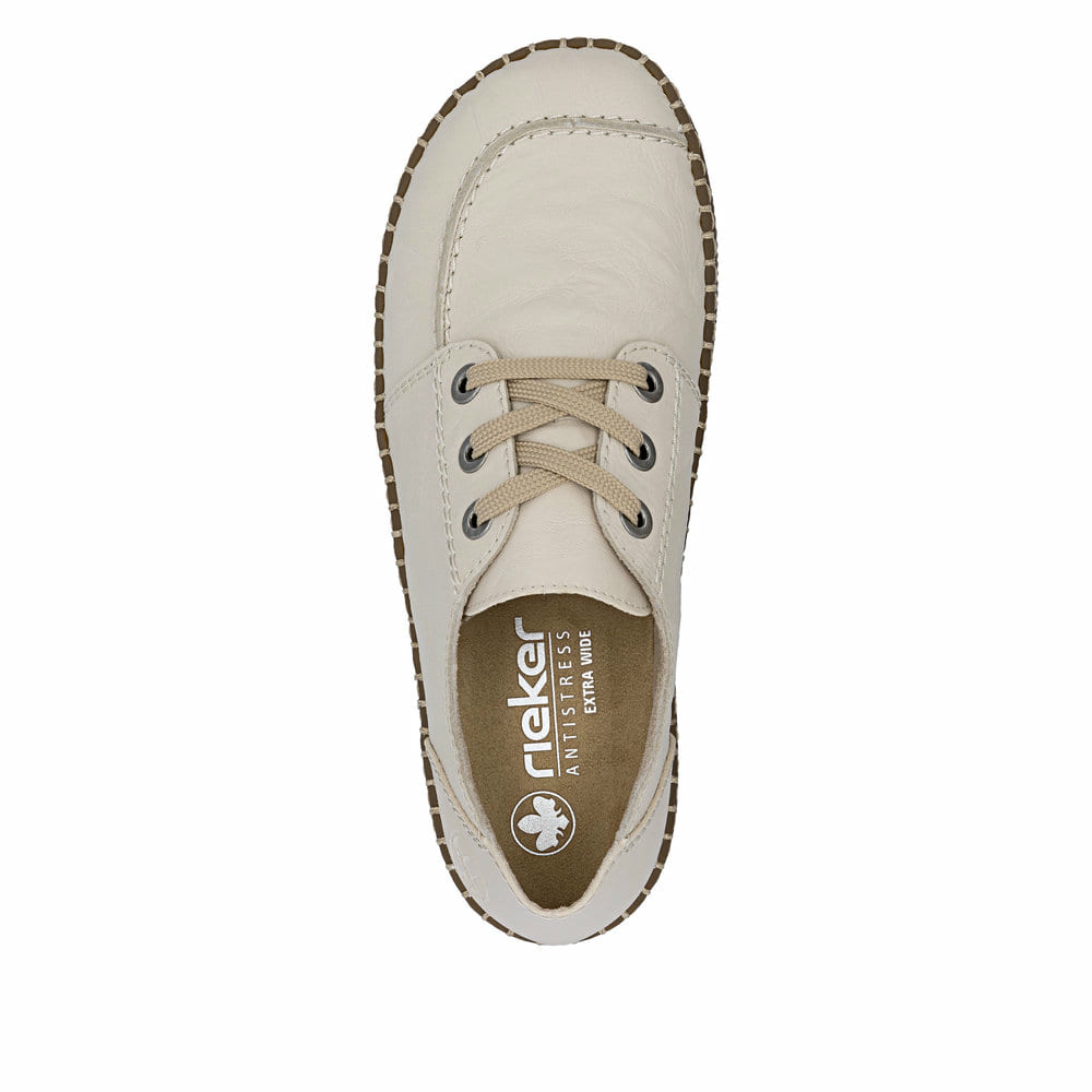 Beige Rieker Damen Schnürschuhe N2402-60 aus Glattleder. Schuh von oben.