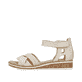 Beige Rieker Keilsandaletten V3673-60 mit Klettverschluss sowie leichter Sohle. Schuh Außenseite.