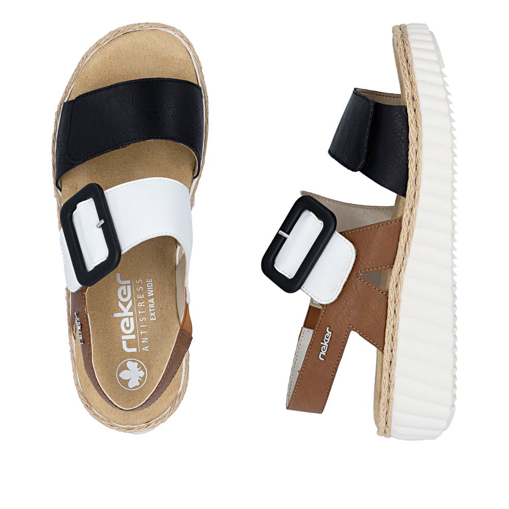 Sandales compensées Rieker multicolores pour femme 69260-91. Chaussure vue de dessus, couchée.