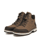 
Hellbraune Rieker Herren Schnürstiefel F8302-24 mit einer Flip-Grip Sohle mit Spikes. Schuhpaar schräg.