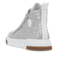 Graue Rieker Damen Sneaker High N3945-40 in Löcheroptik mit einem Reißverschluss. Schuh von hinten.