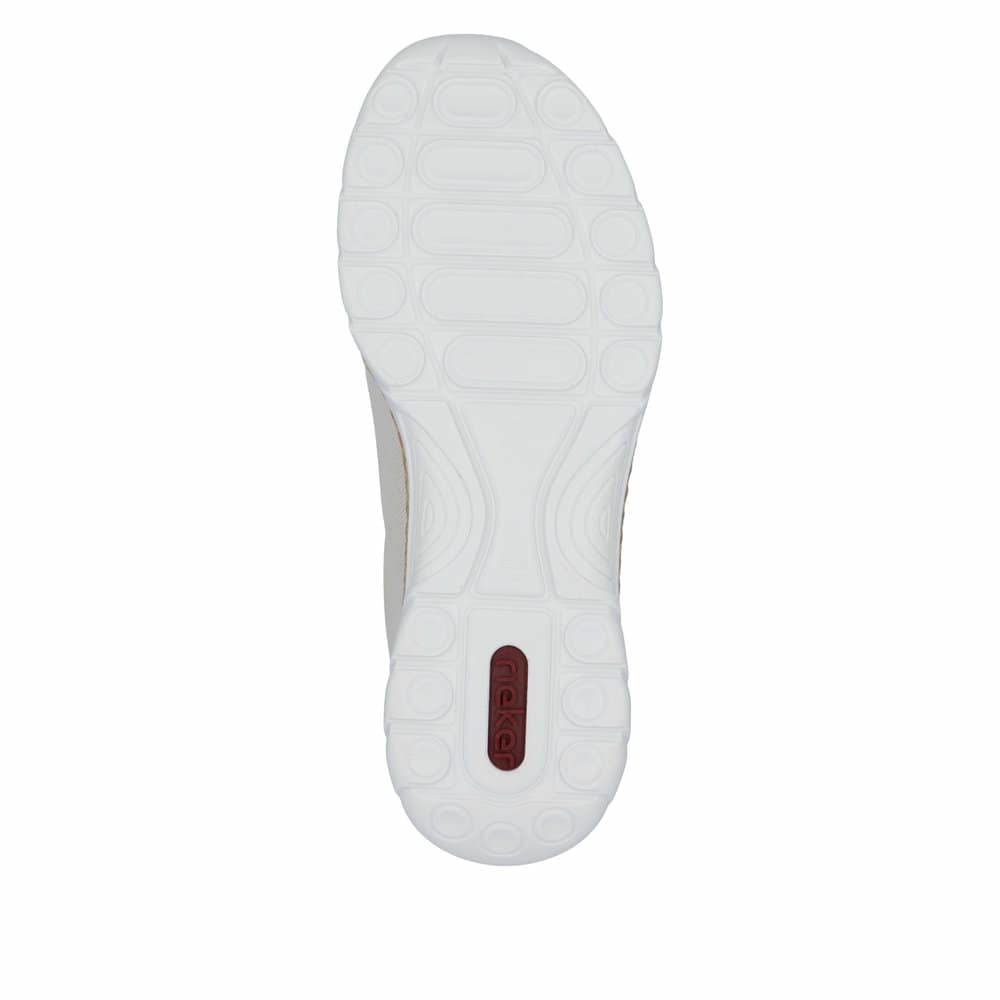 Chaussons Rieker beiges pour femme N42G5-60 avec option slip-in facile. Semelle extérieure de la chaussure.