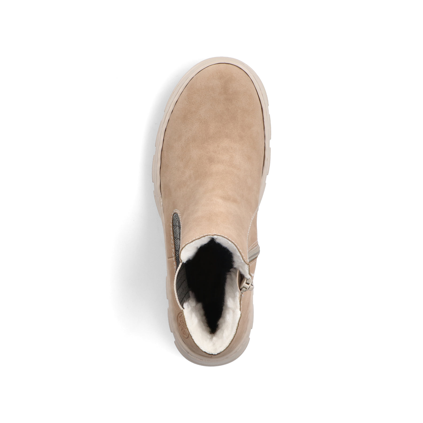 Beige Rieker Damen Chelsea Boots Z7465-60 mit einer flexiblen und ultra leichten Sohle. Schuh von oben
