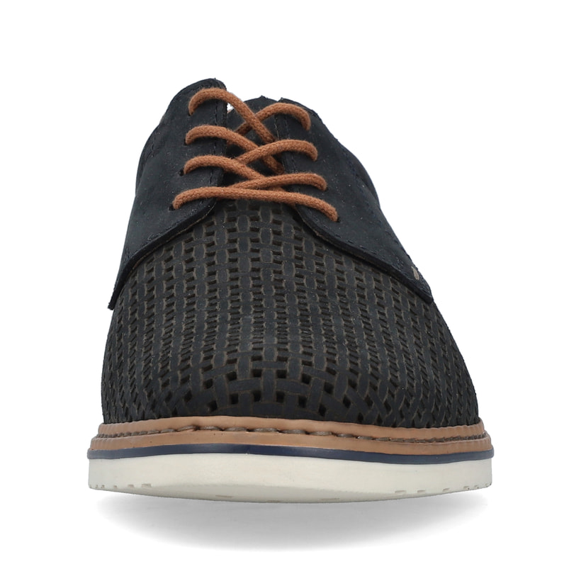 Blaue Rieker Herren Schnürschuhe 16506-16 in Löcheroptik sowie Extraweite H. Schuh von vorne.