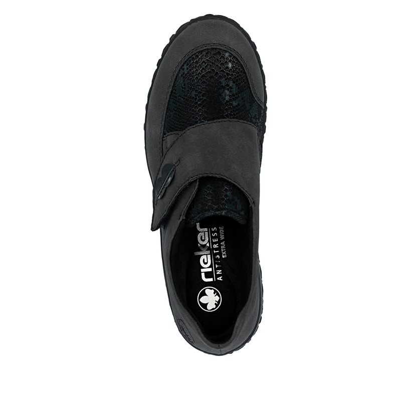Mocassins Rieker gris pour femme 59552-45 avec fermeture velcro. Chaussure vue de dessus.