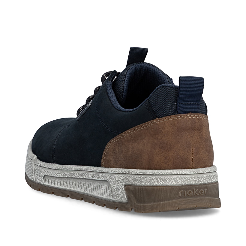 Dunkelblaue Rieker Herren Sneaker Low 36005-14 aus Rauleder. Schuh von hinten.