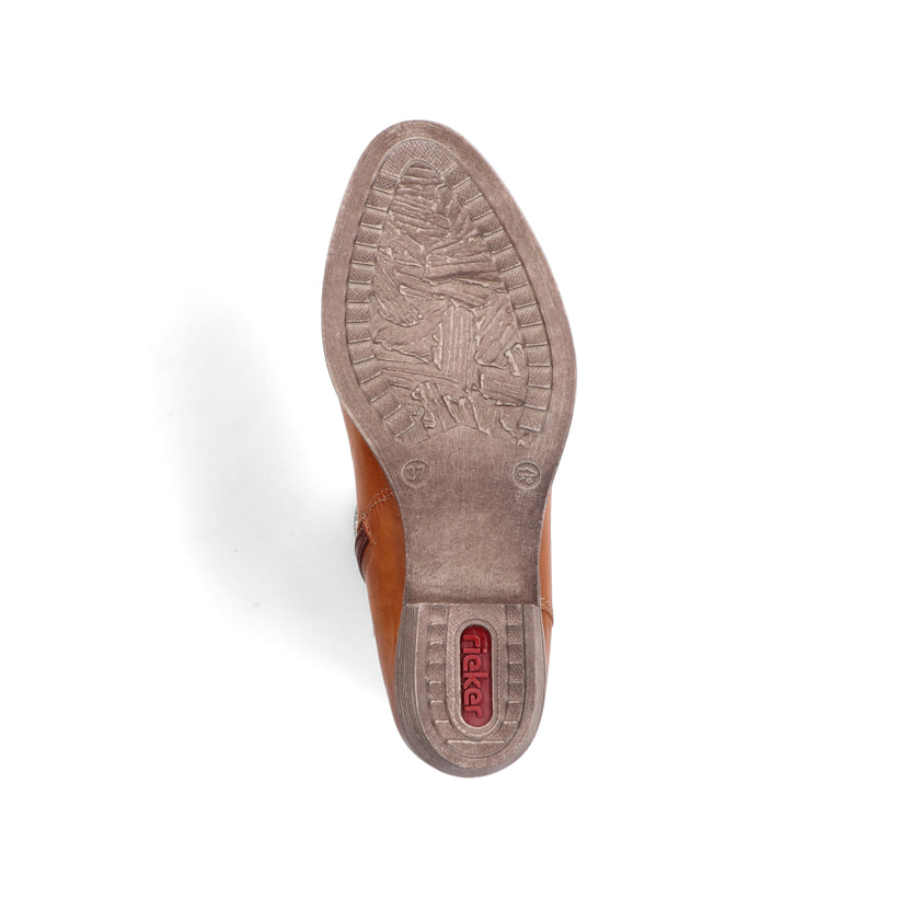 Bottines Rieker marron pour femme 73170-24 avec aspect plissé. Semelle extérieure de la chaussure.