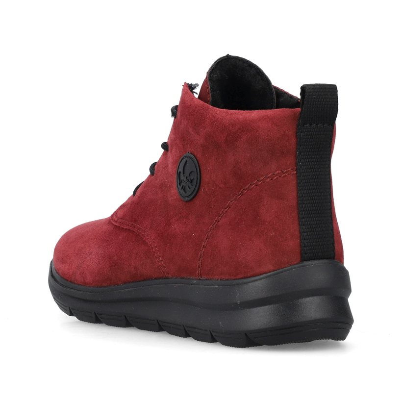Rote Rieker Damen Schnürstiefel Z0022-35 aus Rauleder mit einem Reißverschluss. Schuh von hinten.