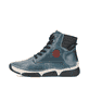 
Cyanblaue Rieker Damen Schnürstiefel 45943-12 mit einer schockabsorbierenden Sohle. Schuh Außenseite
