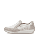 Weiße Rieker Damen Slipper N1151-61 mit einem Reißverschluss sowie Extraweite H. Schuh Außenseite.