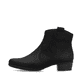 Nachtschwarze Rieker Damen Stiefeletten Y0762-00 mit einem Reißverschluss. Schuh Außenseite.