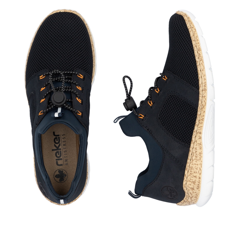 Chaussons Rieker bleus pour femme N4290-14 avec bande élastique. Chaussure vue de dessus, couchée.