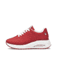 Rote vegane Rieker Damen Sneaker Low W2700-33 mit einer Schnürung. Schuh Außenseite.