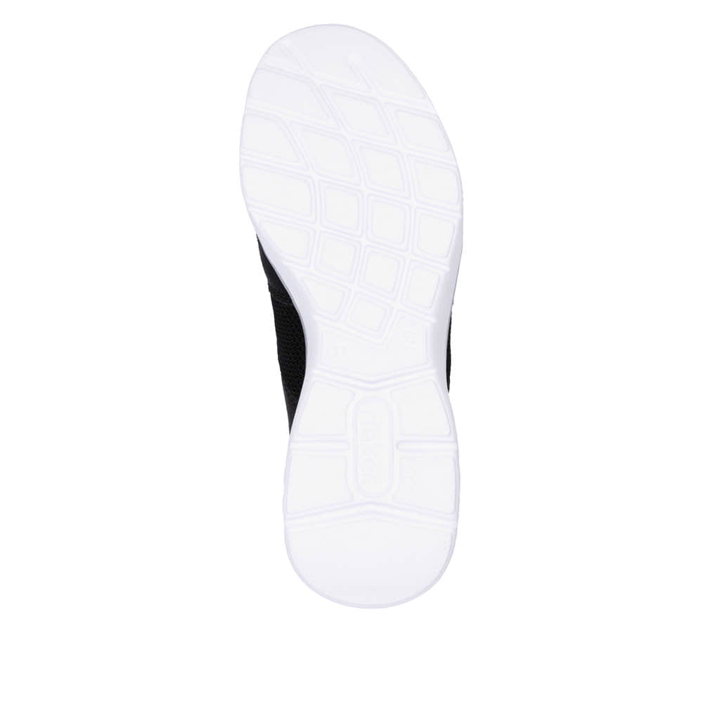 Schwarze Rieker Damen Slipper M5065-00 mit Gummizug sowie ultraleichter Sohle. Schuh Laufsohle.