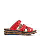 Rote Rieker Damen Pantoletten 62976-33 mit Schnalle sowie Ziernähten. Schuh Innenseite.