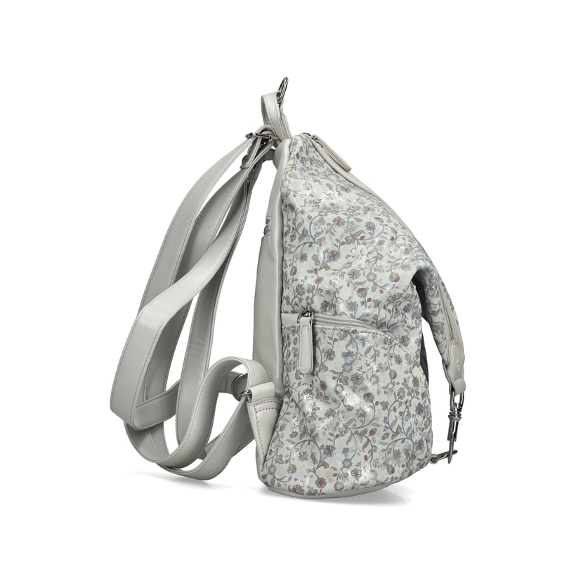 Sac à dos Rieker H1055-93 gris avec fermeture éclair et compartiment arrière. Ouvert.