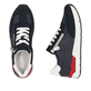 Blaue Rieker Damen Sneaker Low 58923-14 mit einem Reißverschluss. Schuh von oben, liegend.
