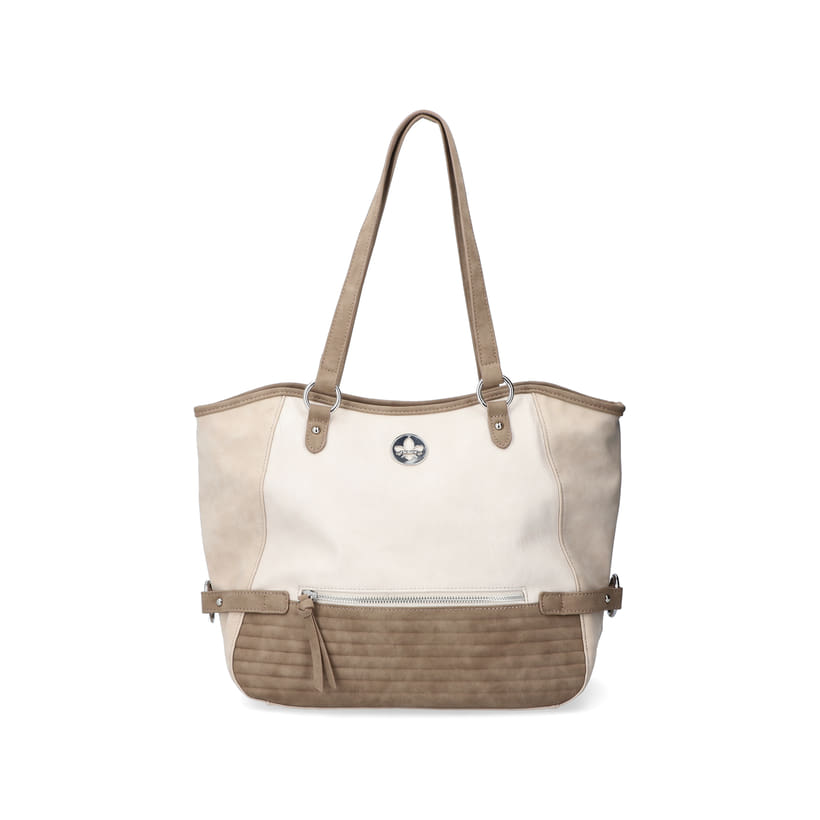 Rieker Shopper H1499-60 in Beige mit Innenfach, Reißverschluss und Handyfach. Vorderseite.