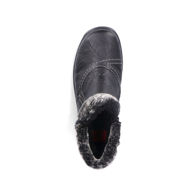 Tiefschwarze Rieker Damen Kurzstiefel L7172-00 mit einer schockabsorbierenden Sohle. Schuh von oben