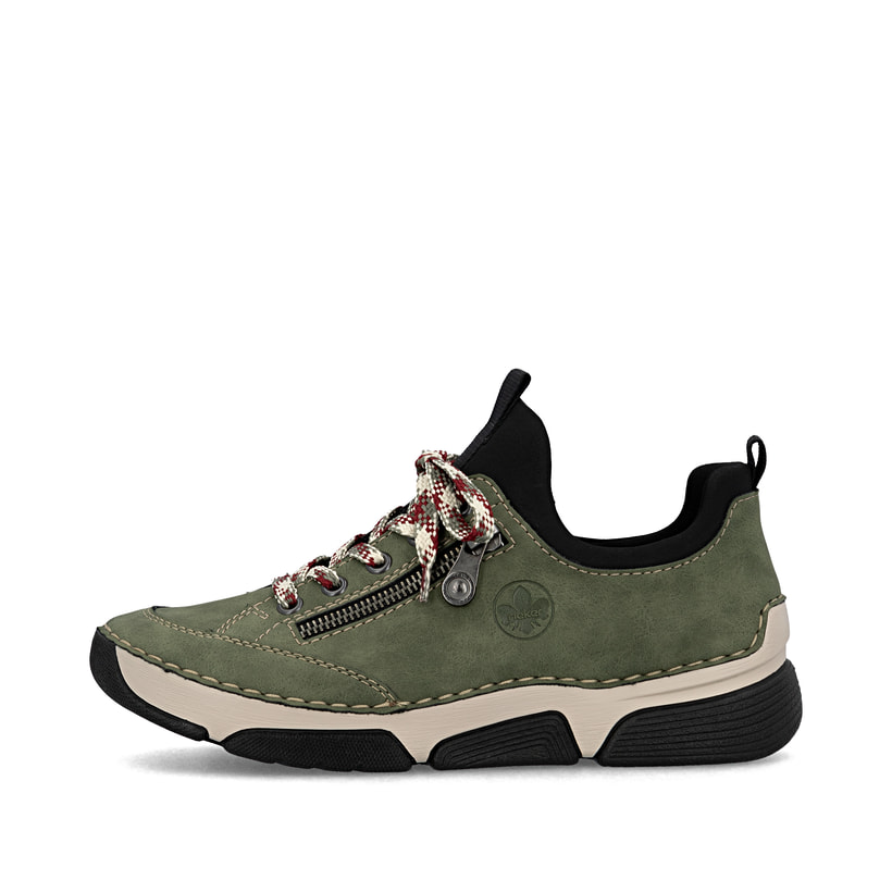 
Khakigrüne Rieker Damen Slipper 45973-54 mit Elastikeinsatz sowie einer leichten Sohle. Schuh Außenseite