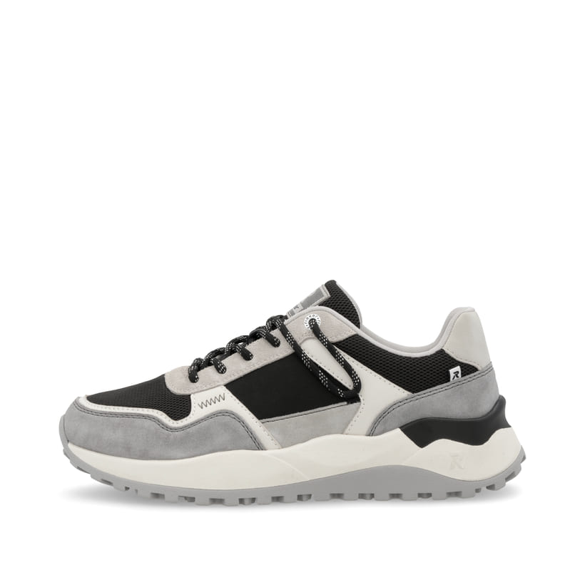 Schwarze Rieker Herren Sneaker Low U1300-00 mit einer Schnürung. Schuh Außenseite.