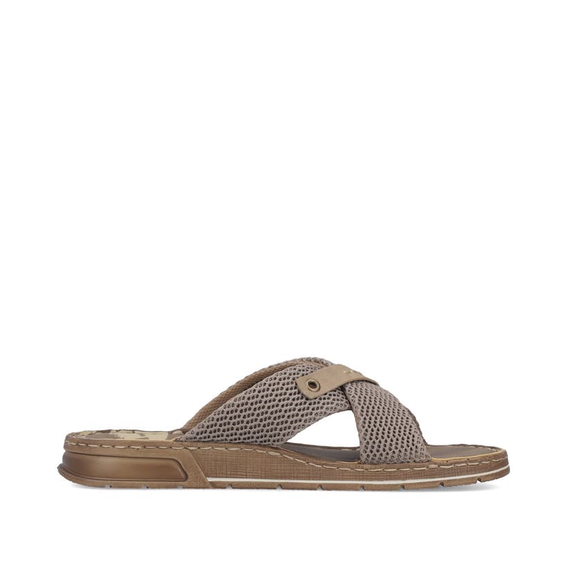 Beige Rieker Herren Pantoletten 21239-64 mit Komfortweite G sowie leichter Sohle. Schuh Innenseite.
