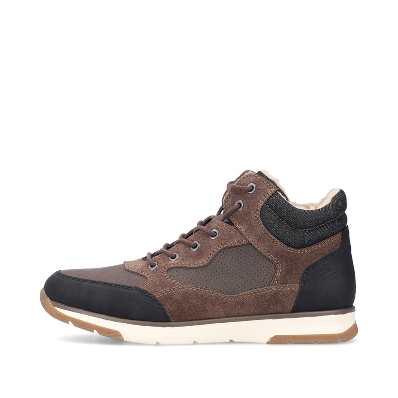 
Nussbraune Rieker Herren Schnürstiefel B2044-25 mit einer robusten Profilsohle. Schuh Außenseite