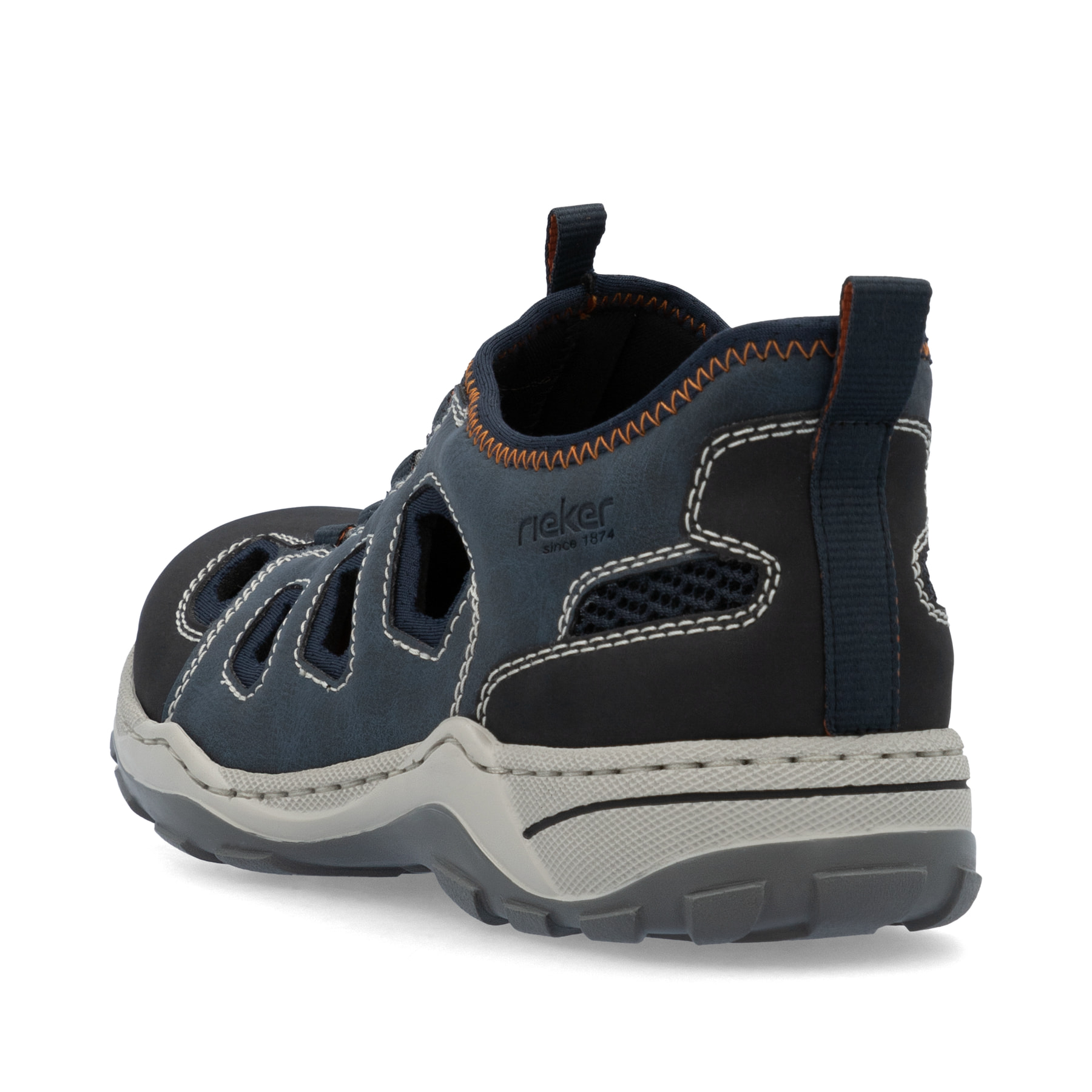 Blaue Rieker Herren Slipper 08078-14 mit Ready2GO Slip-in Feature sowie Gummizug. Schuh von hinten.