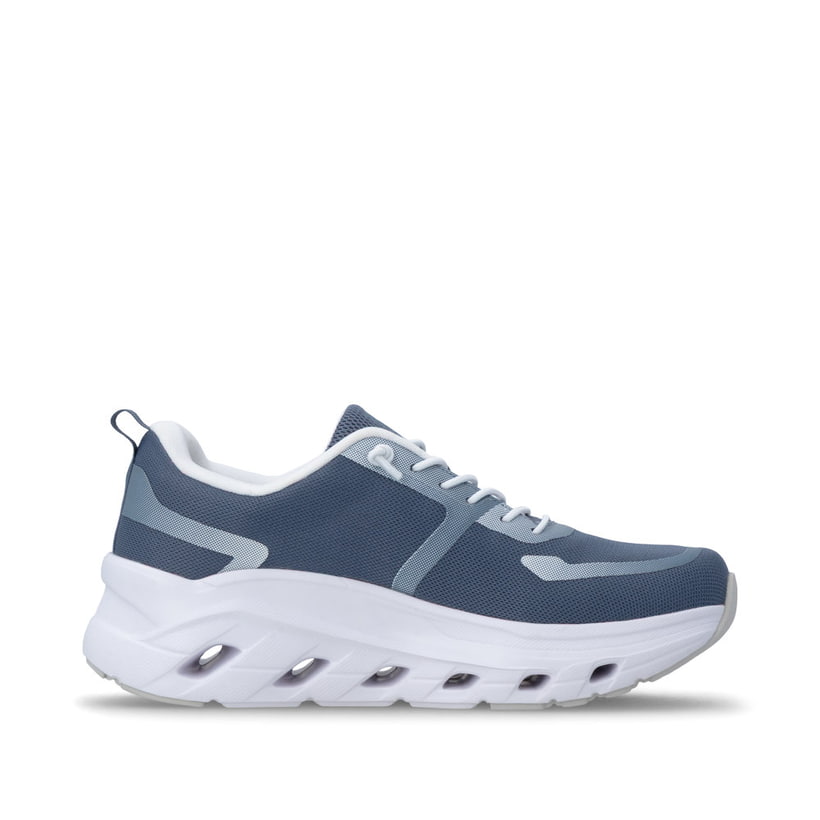 Baskets basses Rieker bleues pour femme W3504-12 avec lacets. Côté intérieur de la chaussure.