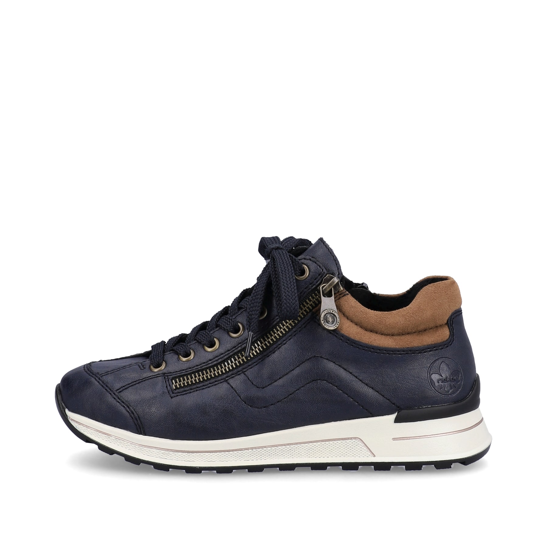 Marineblaue Rieker Damen Sneaker Low N1400-14 mit einer schockabsorbierenden Sohle. Schuh Außenseite