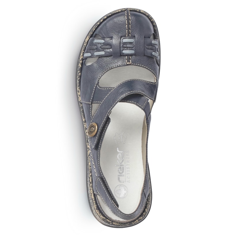 Blaue Rieker Ballerinas 46377-14 mit einem Klettverschluss. Schuh von oben.