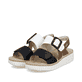 Sandales compensées Rieker multicolores pour femme 69260-91. Chaussures inclinées sur le côté.