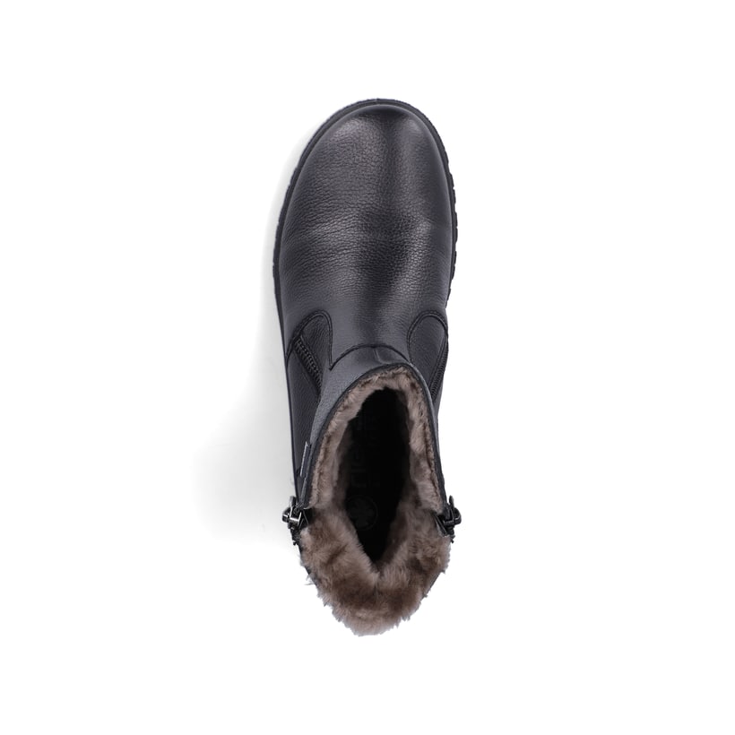 Schwarze Rieker Damen Kurzstiefel Z7263-00 aus Glattleder. Schuh von oben.