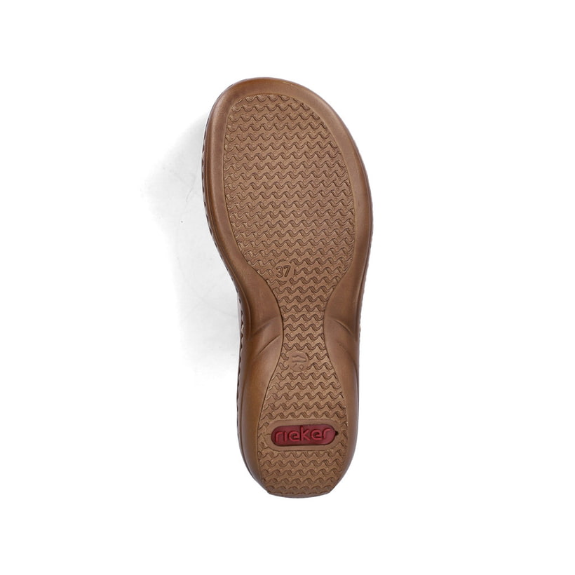 Beige Rieker Damen Pantoletten 60885-62 mit Schmuckelementen. Schuh Laufsohle.