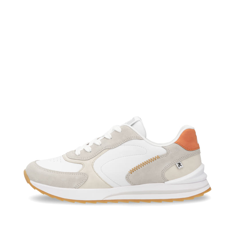 Weiße Rieker Damen Sneaker Low W2400-80 mit einer Schnürung. Schuh Außenseite.
