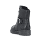 Schwarze Rieker Damen Biker Boots 79462-00 mit dekorativer Schnalle. Schuh von hinten.