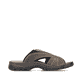 Braune Rieker Herren Pantoletten 25093-25 mit Elastikeinsatz sowie Ziernähten. Schuh Innenseite.
