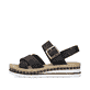 Graphitschwarze Rieker Keilsandaletten V7951-01 mit einem Klettverschluss. Schuh Außenseite.