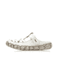 Weiße Rieker Damen Clogs L0396-80 mit handgestickten Nähten. Schuh Außenseite.