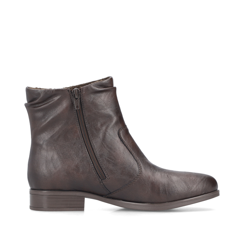Dunkelbraune Rieker Damen Stiefeletten 77041-26 mit Zierelement. Schuh Innenseite.