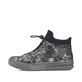 Graue Rieker Damen Kurzstiefel L2550-90 mit floralem Aufdruck. Schuh Außenseite.