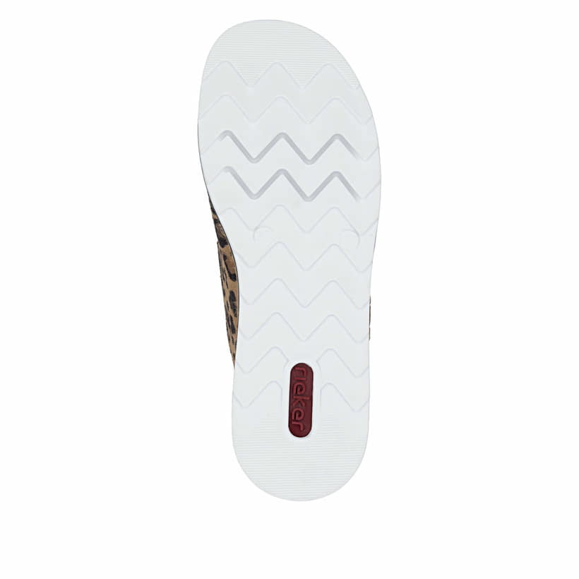 Mehrfarbige Rieker Damen Pantoletten V7955-90 aus Rauleder. Schuh Laufsohle.