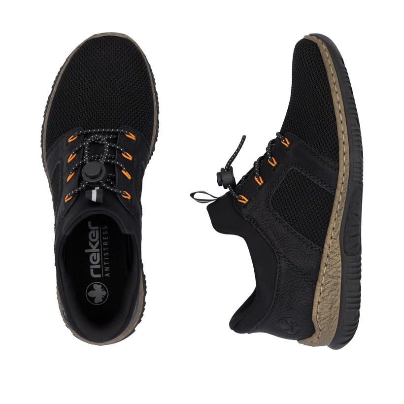 Mocassins Rieker noirs pour femme N32G4-00 avec fonction easy in Ready2GO. Chaussure vue de dessus, couchée.