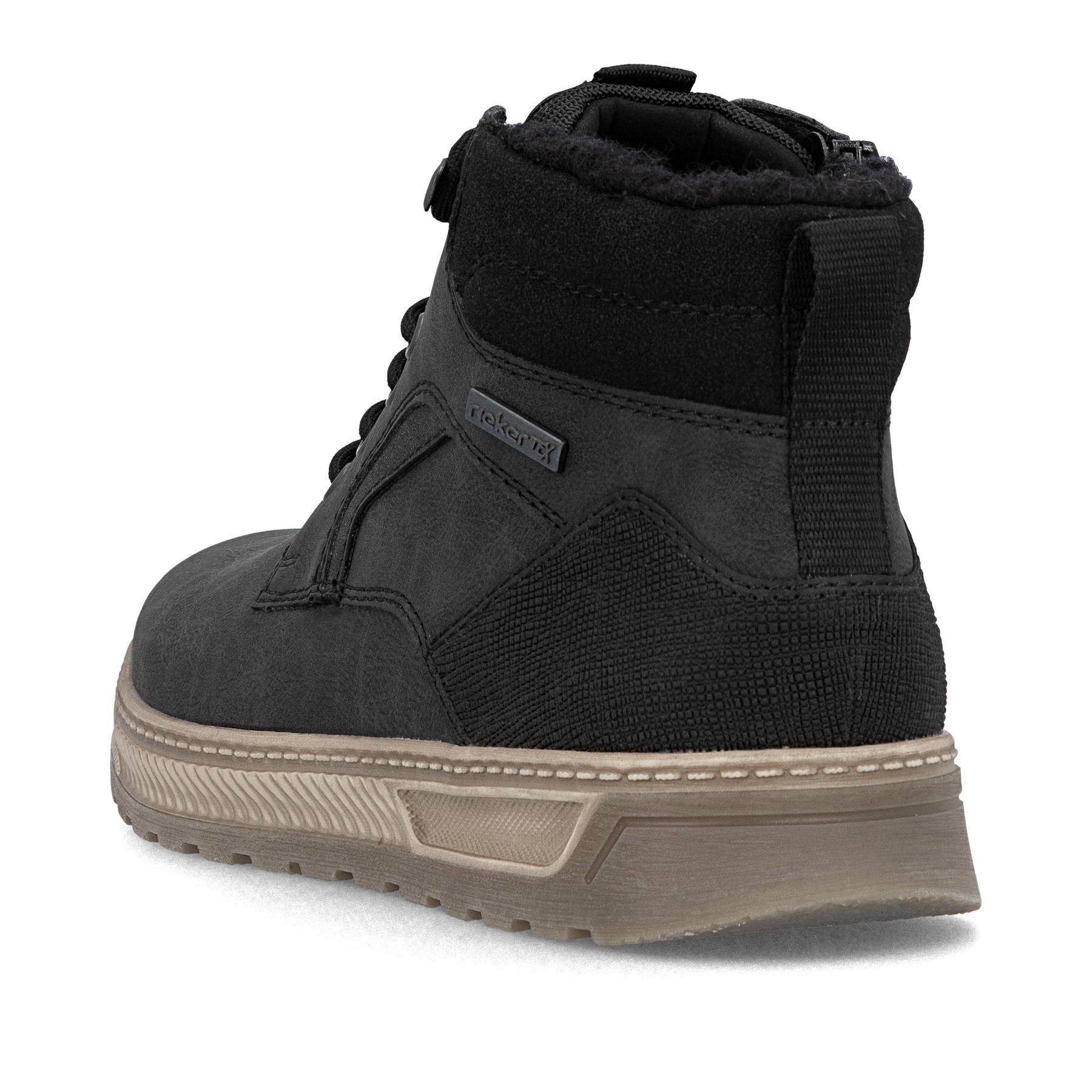 Schwarze Rieker Herren Schnürstiefel 37005-00 mit wasserabweisender TEX-Membran. Schuh von hinten.