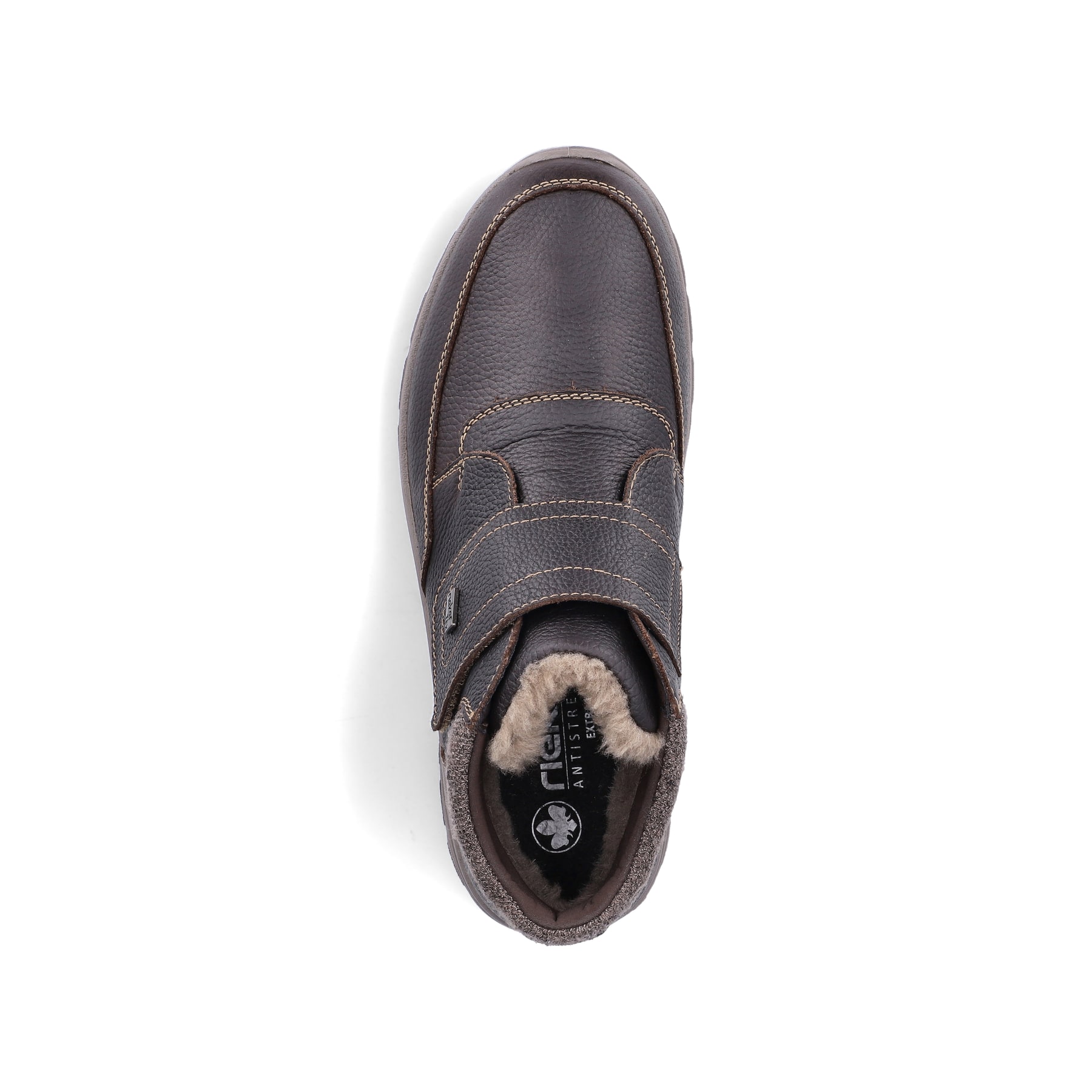 Dunkelbraune Rieker Herren Kurzstiefel 03680-25 aus Glattleder. Schuh von oben.