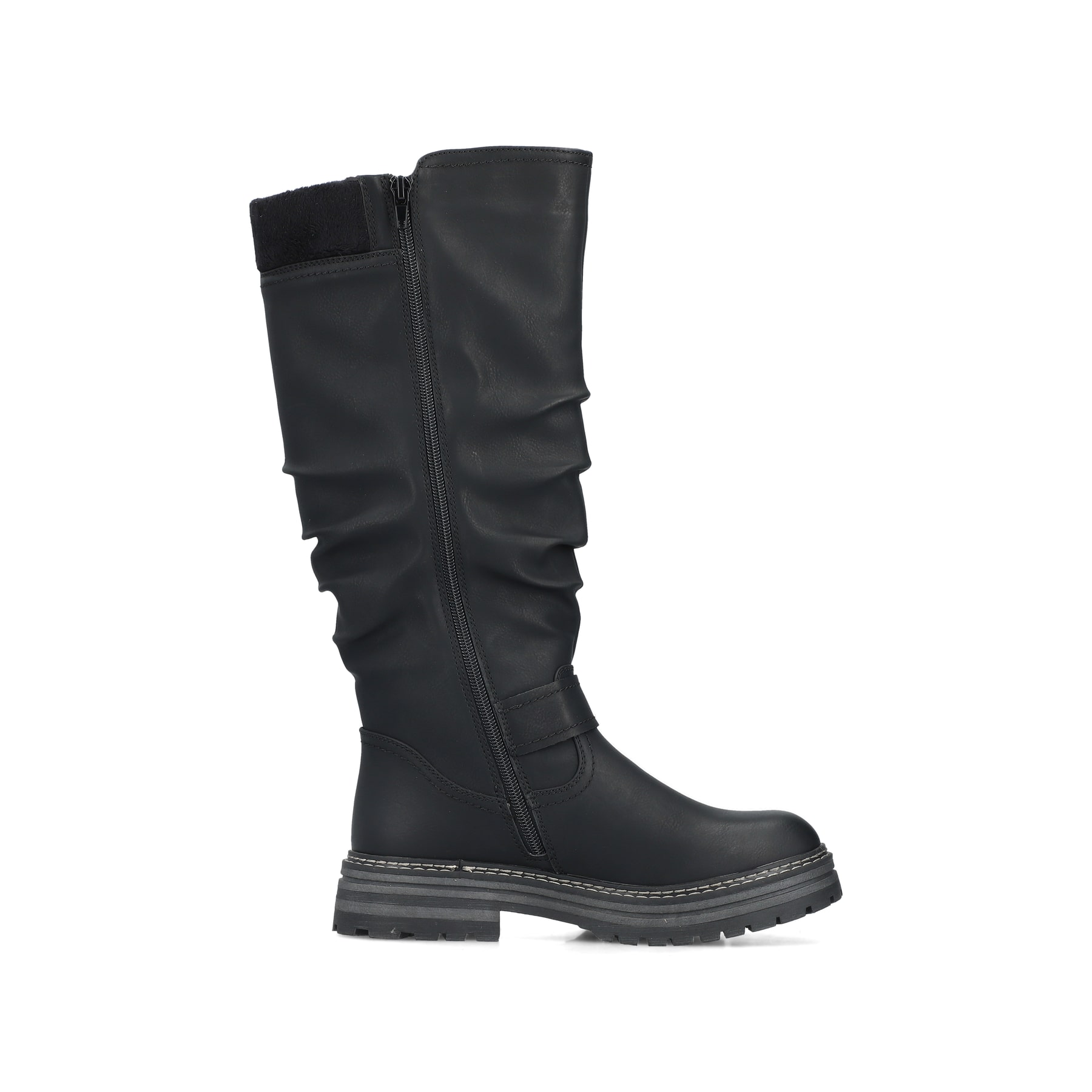 Schwarze Rieker Damen Hochschaftstiefel 93093-00 mit einem Reißverschluss. Schuh Innenseite.